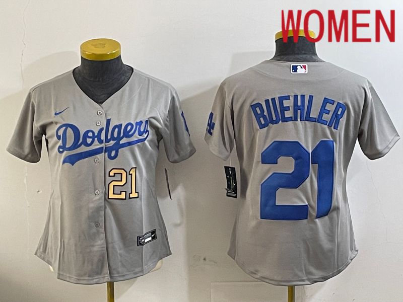 Women Los Angeles Dodgers #21 Buehler Grey Game 2024 Nike MLB Jersey style 11216